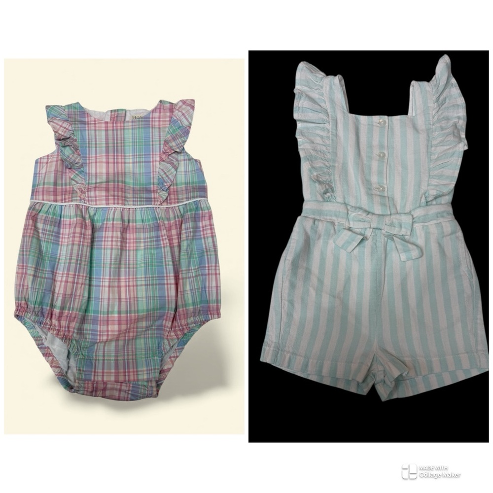 HOPE & HENRY  set of 2 Organic Cotton Baby Rompers  size 12/18M